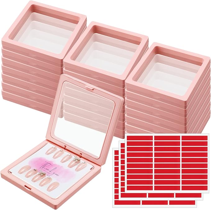 meekoo 30 Pcs Press on Nail Packaging Box with 90 Pcs Adhesive Double Sided Tape Artificial Nail Display Case Storage Container Box Acrylic Packaging Organizer for Art Home Salon(Pink) by meekoo