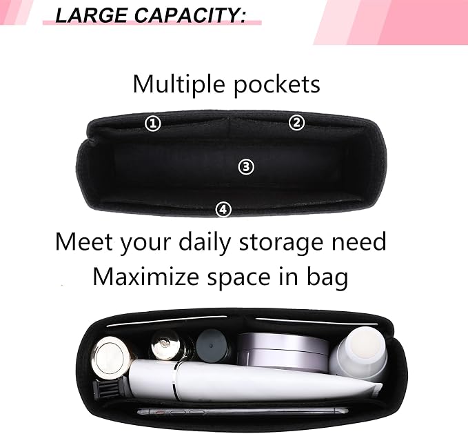Medium Purse Organizer Insert for GG Marmont Medium Matelasse Shoulder Bags and More, Felt Handbag Organizer Tote Liner Pouch for Women Inner Bladder Bag Storage Bag(M, Black) - Image 5