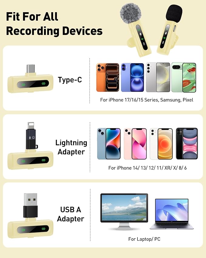 USB C Lavalier Microphone Wireless Mini Mic for Type-C Android Phone/Tablet/PC Video Recording Clip-on Mics with Rotatable Clip&Denoise Recording, Ideal for Vlog Tiktok Youtube Content Creator, Beige - Image 5