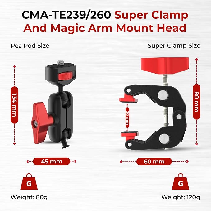 REFLEX CAMERA Super Clamp & Magic Arm Mount with Double Ball Head – 2kg Load Capacity, 1/4” & 3/8” Screw, Adjustable for Monitors, LED Lights, Mics, Smartphone, Gopro - Flexible & Durable - Image 5