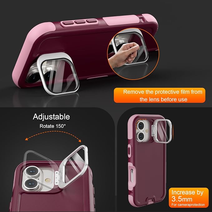 Follaroma Magnetic for iPhone 17 Case with Camera Cover Stand, Purple Pink | Built-in Glass Camera Cover Stand,Compatible with MagSafe,Heavy Duty Shockproof Protective,Military-Grade Anti-DropDual Case - Image 2