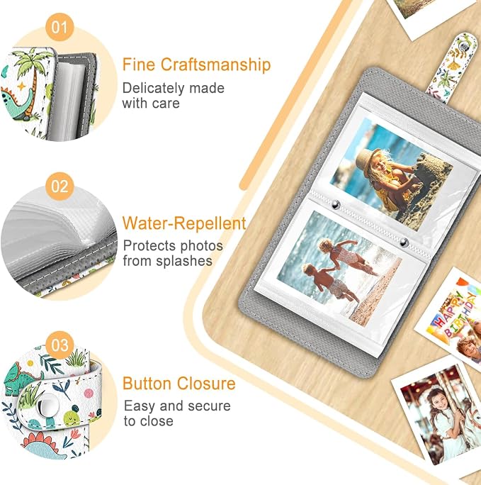 Dinosaur Small Photos Album for 2x3 Inch Films, 56 Pockets | Mini Cute Picture Book, Wallet Size, for Polaroid Fujifilm Instax Mini Instant Camera Printer, Kpop Photocard Binders Holders - Image 4