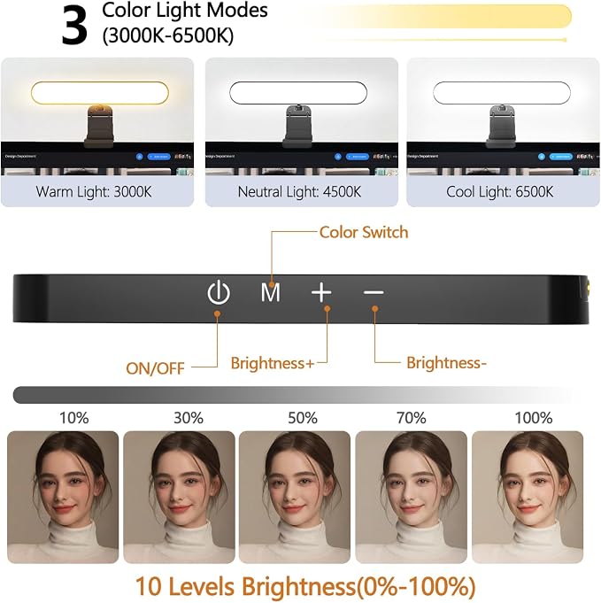 Dual-lamp Video Conference Lighting, LED Streaming Light with Remote and Touch Control, Zoom Lighting for Computer,Webcam Laptop Monitor Ring Light for Video Calls/Zoom Meetings/Video Recording - Image 4