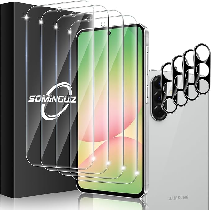 4+4 Pack for Samsung Galaxy A56 5G Screen Protector Camera Lens Protector | 9H Tempered Glass Cell Phone Protector Phone Camera Lens Protector by SOMINGUIZN