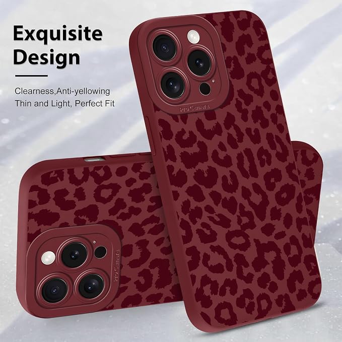 Cute Burgundy Cheetah Print Phone Case for iPhone 15 Pro Max 6.7" | Aesthetic Leopard Pattern Design Cover Full Camera Lens Protective Shockproof Soft Slim TPU Funda for Women Girls - Image 4