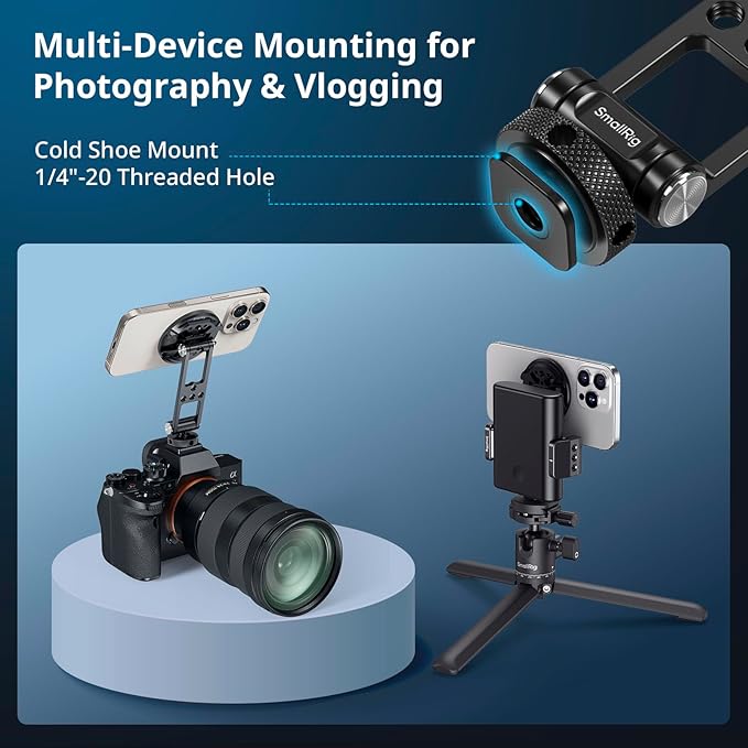 SMALLRIG Magnetic Metal Phone Mount with Cold Shoe Mount, Adjustable Rotatable Phone Tripod Holder Adapter for iPhone 17/16/15, Camera Monitoring, Tripods, Stabilizers - 5156 - Image 3