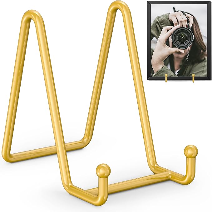 TR-LIFE Plate Display Stand - 4.5 Inch Holder + Metal Frame for Picture, Decorative Plate, Photo Easel, Tabletop Art (Gold 2 Pack) by TR-LIFE