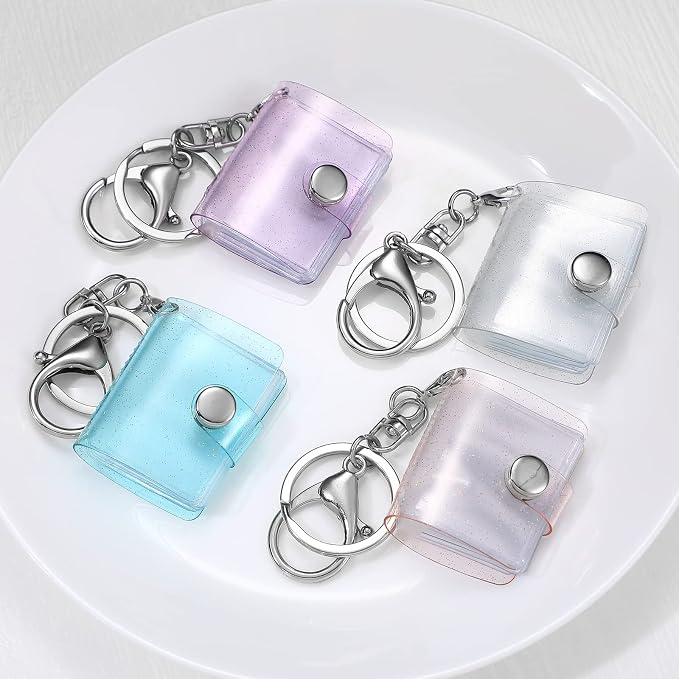 Crtiin 4 Pack 1 Inch Mini Small Photo Album 16 Pockets Photo Storage with Keychain Mini Album Keychain for Picture Card Holder Storage Book Wedding Anniversary Birthday - Image 2