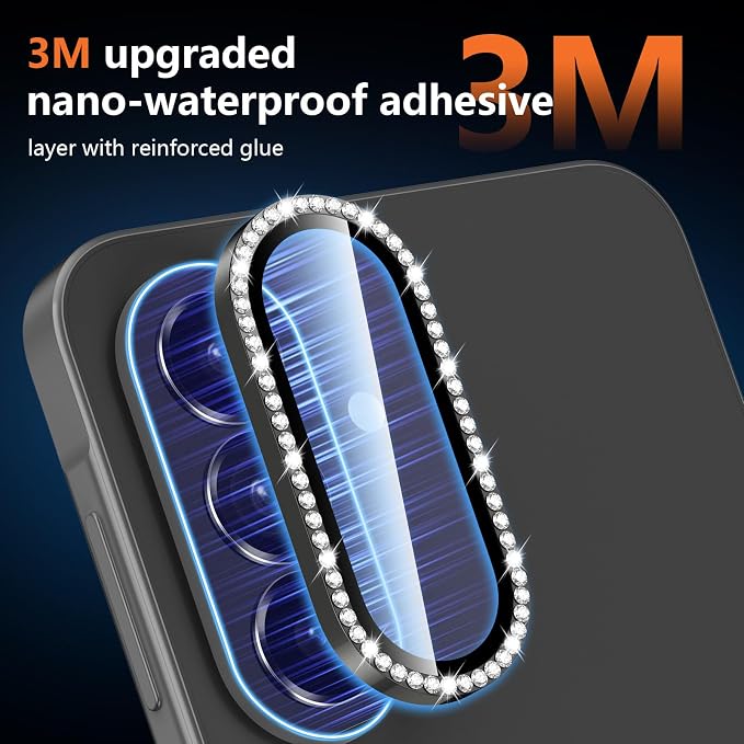 for Samsung Galaxy A37 Camera Lens Protector, Individual Metal Ring Tempered Glass Lens Cover, [Strong Adsorption] Scratch Resistant Ultra-Thin HD Clear Lens Cover, 1 Set-Black Diamond - Image 4