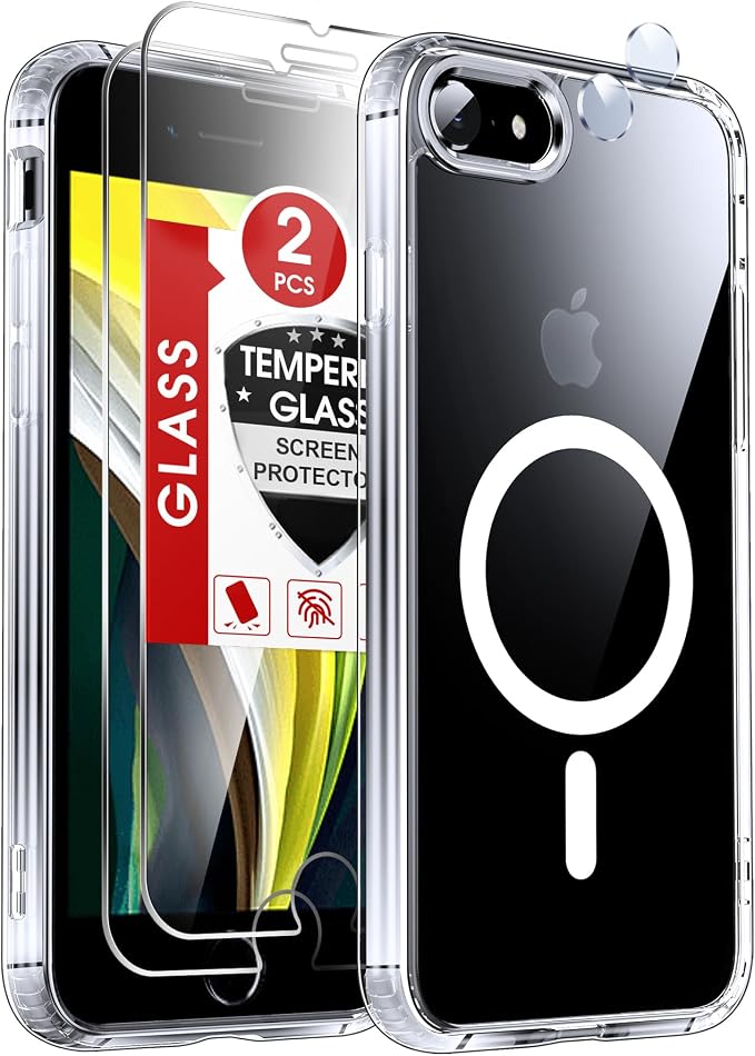 LeYi for iPhone SE-Case Clear: iPhone-8 Phone Cases with [Screen Protector X2+ Camera CoverX2] iPhone 7 SE3 3rd Generation SE2 2nd Gen for Magsafe Magnetic Funda para i iPhone8 iPhone7, Transparent by LeYi