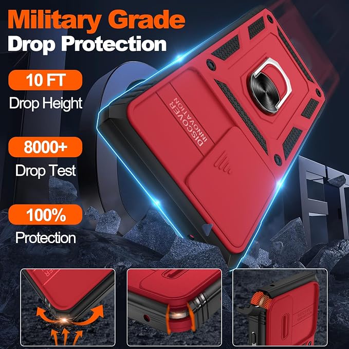 for Samsung Galaxy Note 20 Ultra Case with 2PCS Screen Protector, Build in 360° Rotating Ring Kickstand, Military Grade Protective Case for Note 20 Ultra Phone, Red+Black - Image 3