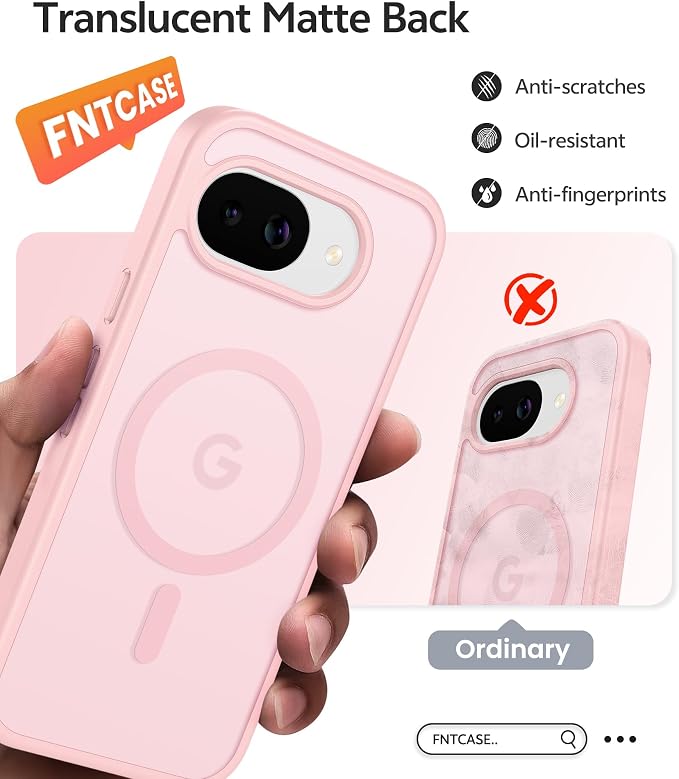 FNTCASE for Google Pixel 10a Case, Fit for Magsafe, with Screen Protector | Translucent Matte Magnetic Back, 14FT Military Grade Drop Protection, Slim Shockproof Protective Phone Cover, Light Pink - Image 6