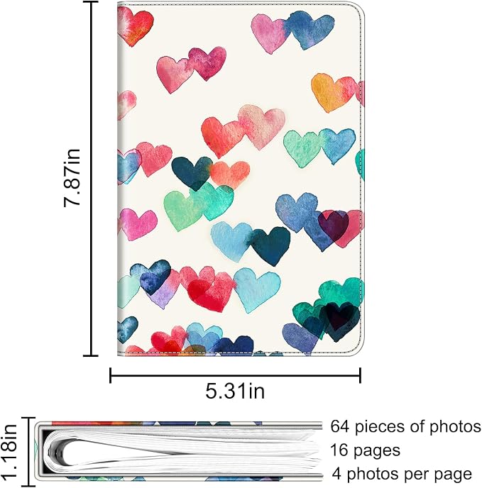 Fintie Photo Album for 3.5x4.25 Inch Polaroid Films, 64 Pockets | For Fujifilm Instax Wide Films, Polaroid Now+, Flip I-Type 600 Sx-70 Photos, Small Wallet Album, Memory Book, Raining Hearts - Image 5