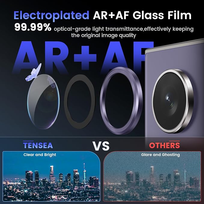 Tensea Compatible with Samsung Galaxy S24 Ultra Camera Lens Protector | 9H Tempered Glass Camera Cover Screen Protector Metal Individual Ring [Installation Tray][Case Friendly] - Image 3