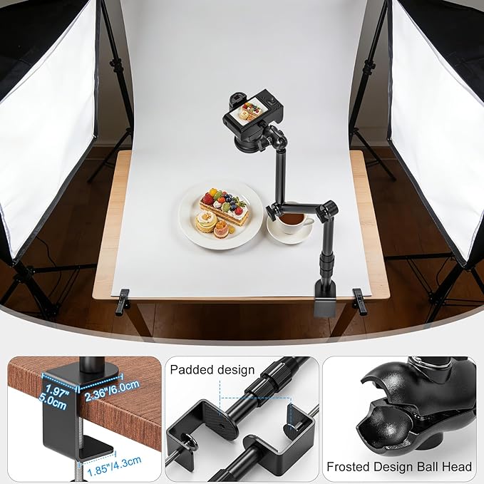 Overhead Camera Mount for Desk, 30.9" Foldable Camera Desk Mount Stand with 1/4" Screws, 360° Rotation 3-Sections Tabletop Holder with C-Clamp for DSLR, Digicam, Webcam, Mini Projector, Microphone - Image 4