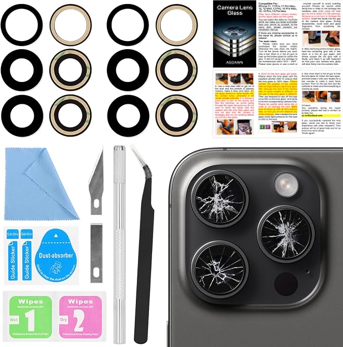 2PCS for ASDAWN Back Rear Camera Lens Glass Replacement for iPhone 15 Pro Max 6.7 Inches with Pre-Installed Adhesive, ASDAWN Back Camera Lens Glass kit with Installation Manual + Repair Tool Set by ASDAWN