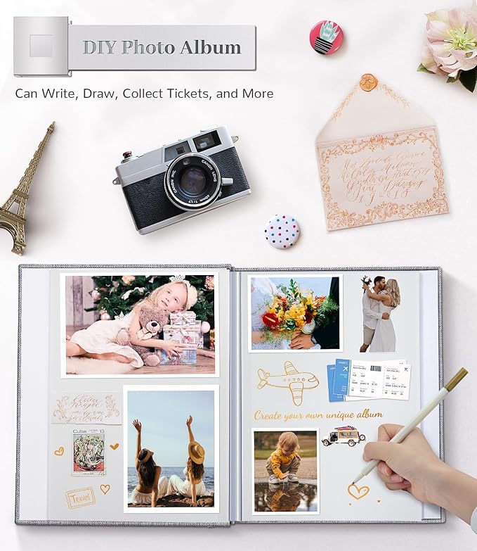 Artfeel Photo Album Self Adhesive Scrapbook Album for 3x5 4x6 5x7 8x10 Pictures,60 Pages Linen Cover with Display Window DIY Photo Book,Ideal Gifts for Family Travel Wedding Baby - Image 4