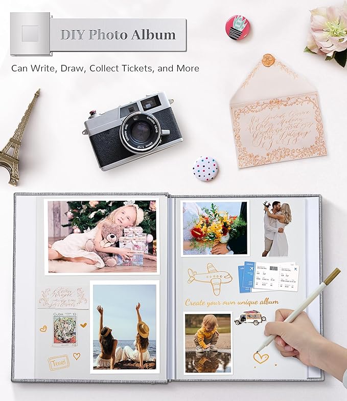 Artfeel Photo Album Self Adhesive Scrapbook Album for 3x5 4x6 5x7 8x10 Pictures,40 Pages Linen Cover with Display Window DIY Photo Book,Ideal Gifts for Family Travel Wedding Baby - Image 4