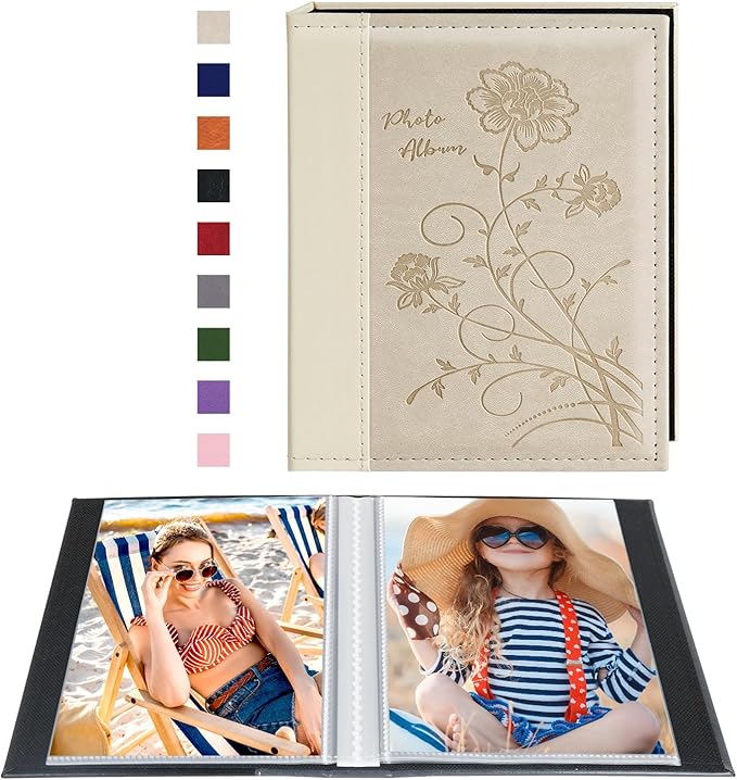 Artmag Photo Album 5x7 Clear Pages Pockets Leather Cover Slip Slide in Photo Album Book Holds 50 Vertical 5x7 Photos Picture Book for Wedding Family (Beige) by Artmag