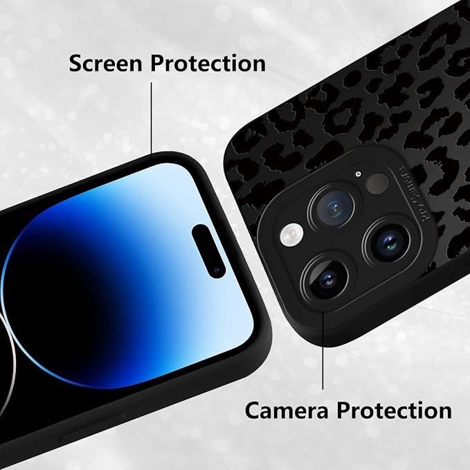 Cute Black Cheetah Print Phone Case for iPhone 14 Pro 6.1" | Aesthetic Leopard Pattern Design Cover Full Camera Lens Protective Shockproof Soft Slim TPU Funda for Men Women Girls - Image 5