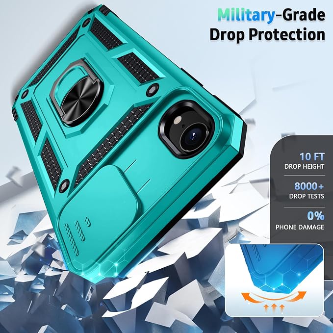 for iPhone XR Case with Camera Lens Cover, HD Screen Protector, 10 FT Military Grade Drop Protection, Magnetic Ring Holder Kickstand Protective Phone Case, Ice Green - Image 4