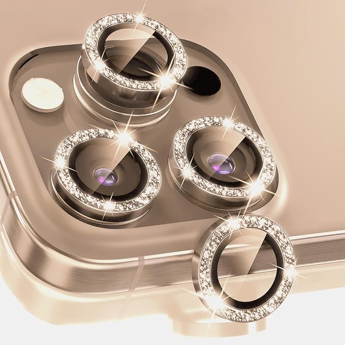 2 Set Camera Lens Protector for iphone 16 Pro Max/16 Pro,Ultra HD 9H Tempered Glass Camera Protector,Anti Scratch Women Girls Shiny Camera Cover for iphone 16 ProMax/16 Pro,Glitter Gold by Unknown