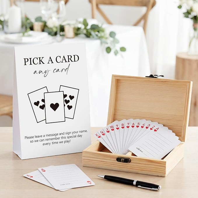AceOrbit 57 Pack Green Wedding Guest Book Playing Cards Set with Wooden Box | Wedding Signing Guestbook Alternative Personalized Blank Deck of Cards for Garden Guest Reception Vegas Bridal Shower Games - Image 2