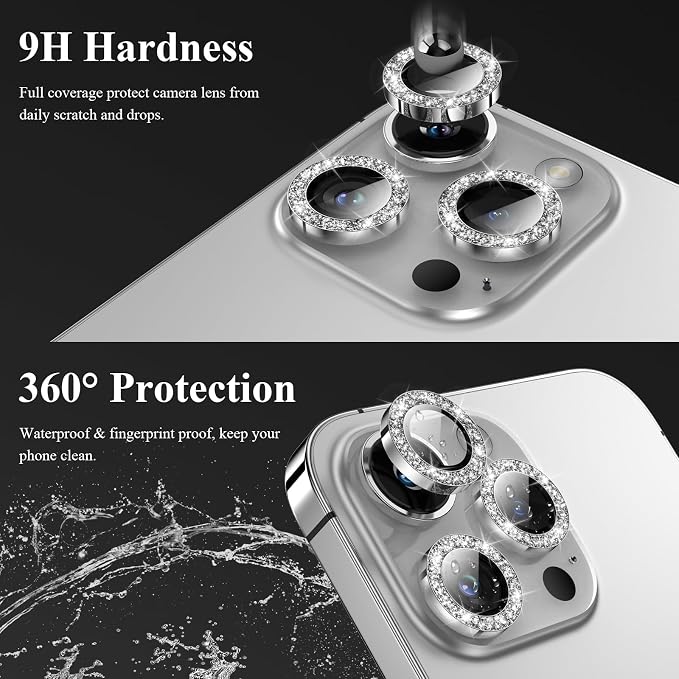 YWXTW Designed for iPhone 14 Pro/iPhone 14 Pro Max Camera Lens Protector Bling, [New Glitter Design] Individual Metal Tempered Glass Camera Cover Accessories Case Friendly, 1 Set (Silver Glitter) - Image 3