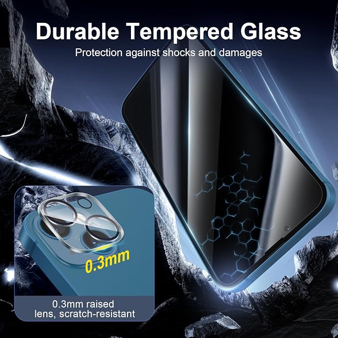 NEW'C 3x Privacy for iPhone 13 Screen Protector (6.1 inches)+ 3x Camera Lens Protector, Sensor Protection, Case Friendly Tempered Glass Film + Dust Plug- Enhanced Privacy Angle of 28 Degrees - Image 6