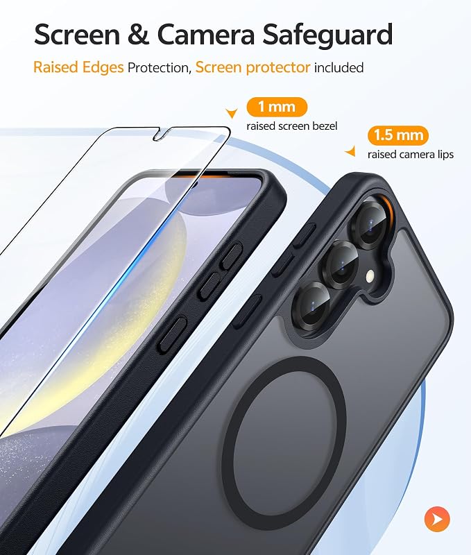 FNTCASE for Samsung Galaxy S25/S24 Case, Fit for Magsafe, Screen Protector | Translucent Matte Magnetic Back, 14FT Military Grade Drop Protection, Shockproof Protective Phone Cover, Black - Image 4