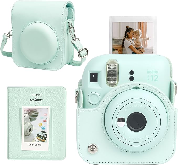 CAIYOULE Camera Case for Fujifilm Instax Mini 12 Instant Film Camera | Protective Camera Case, Camera Crossbody Bag for Fuji Mini 12 with Photo Album, Adjustable Shoulder Strap, Mint Green by CAIYOULE