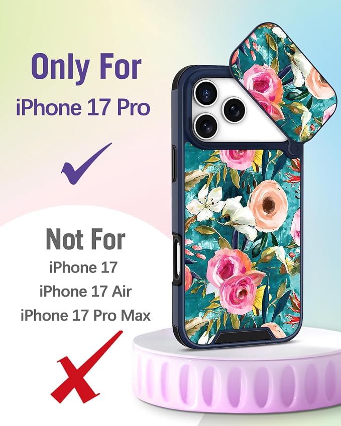 Buleens for iPhone 17 Pro Case 6.3 Inch - with Ring Stand & Camera Cover Aesthetic Cute Designed for Women Girls Girly Pretty Unique Kawaii Flowers Phone Case for iPhone 17 Pro Compatible with Magsafe - Image 2