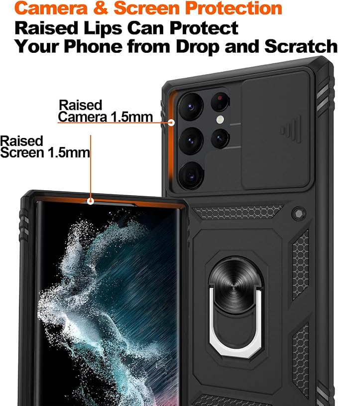 Gritup for Galaxy S22 Ultra Case Military-Grade Shockproof with Kickstand | with 2 PCS Screen Protector, Slide Camera Cover, Heavy Duty Outdoor Protection Funda para Samsung S22 Ultra Cover, Black - Image 5