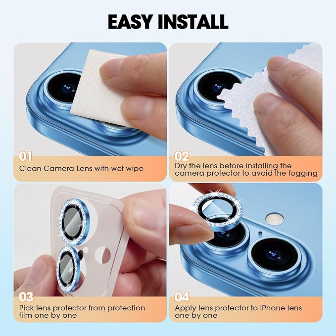 for iPhone 16/16 Plus Camera Lens Protector Bling Diamond, Blue | Individual Metal, 9H Hardness, Scratch Resistant, Shockproof, Drop Protection, Case Friendly, Stylish Accessories - Image 7