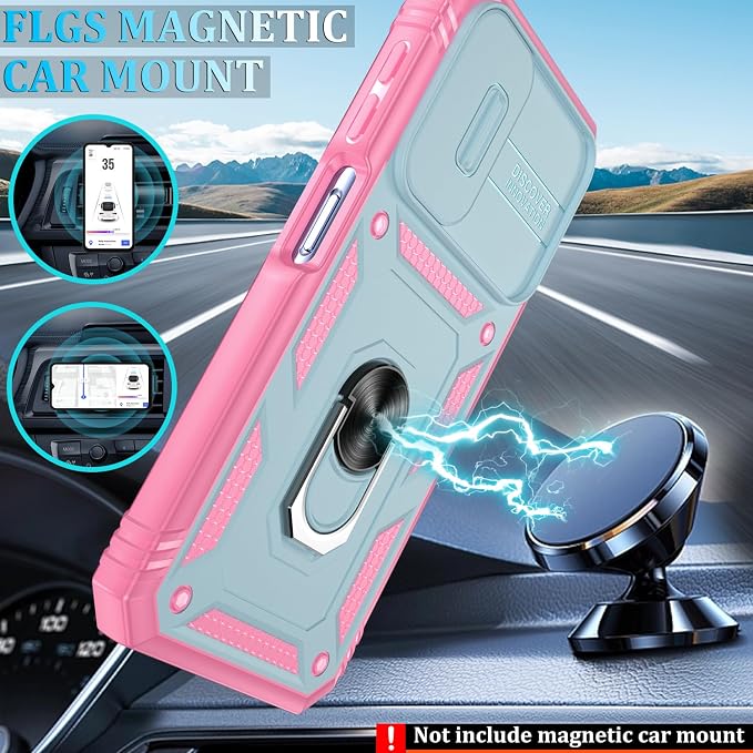 Fit for Samsung Galaxy A25 5G Phone Case with 2PCS Screen Protector, Build in 360° Rotating Ring Kickstand, Military Grade Protective Case for Samsung A25 Case Phone, Green+Pink - Image 6