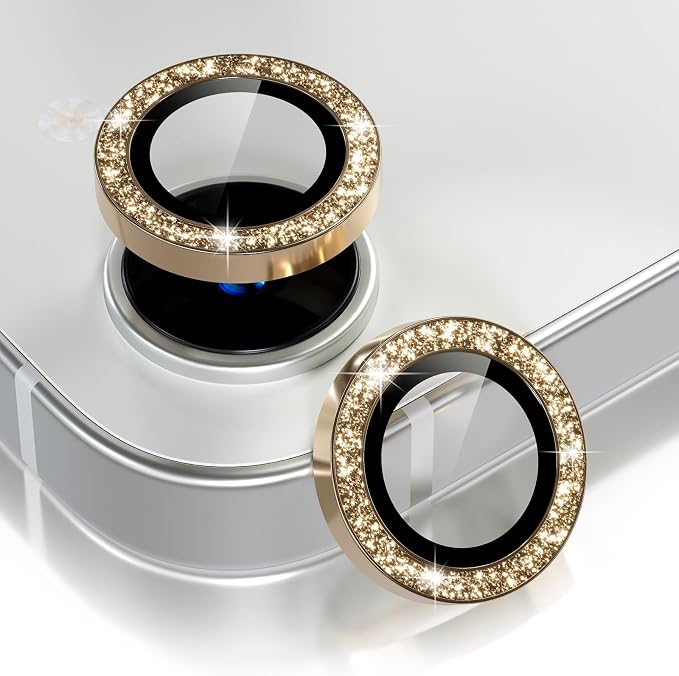 Choiche for iPhone 17e / 16e Camera Lens Protector Bling, Glitter-Gold | Ultra HD, 9H Tempered Glass Camera Cover Screen Protector Metal Individual Ring Decoration Accessories, 1-Lens, 6.1-inch by Choiche