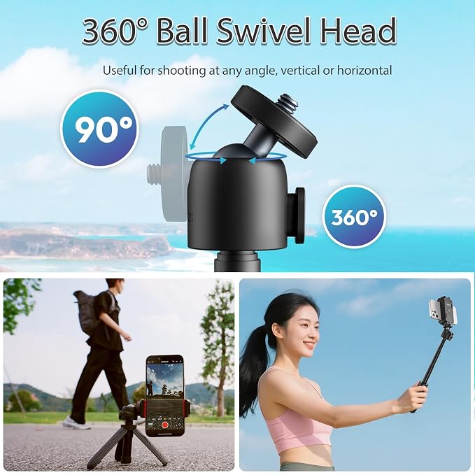 ULANZI MT88 ClipMate Tripod Mini Extension Rod for Pocket 3/Xtra Muse/Insta360 X5 X4/Action Cameras, 3-in-1 Selfie Stick w Backpack Mount Shoulder Strap, Adjustable Tabletop Tripod Handle Grip - Image 5