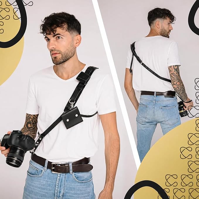 Leather Camera Strap Crossbody for DSLR, Mirrorless – Secure Dual Mount, Quick Release for Professional Photography - Image 4