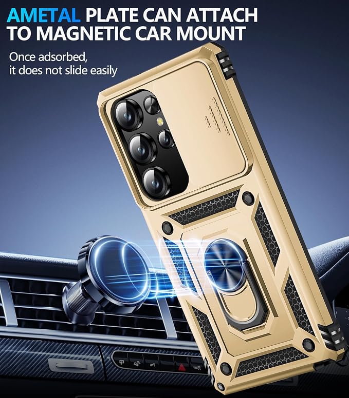 Taisairu for Samsung Galaxy S26 Ultra Case with Screen Protector & Slide Camera Lens Cover, Built-in Ring Stand Shockproof Protective Phone Case for Samsung S26 Ultra Case (Gold) - Image 5