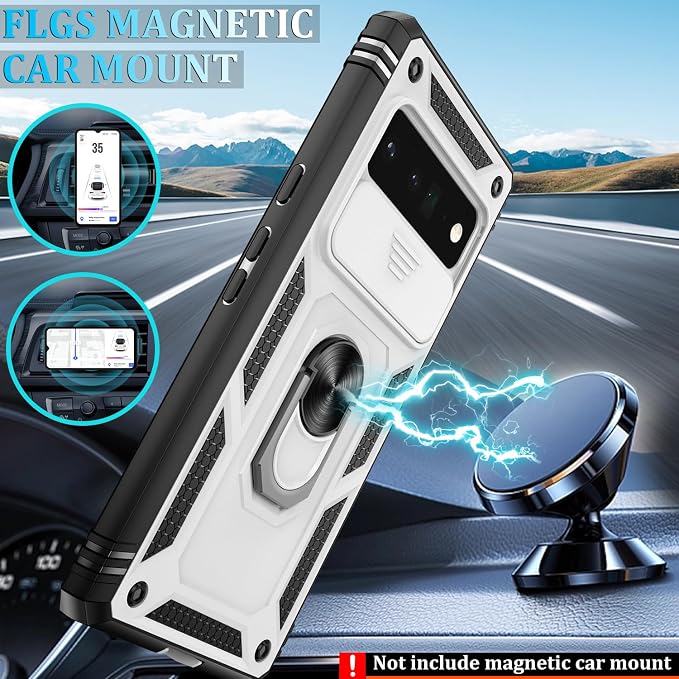 Gritup for Google Pixel 6 Pro Case with Slide Camera Cover & Screen Protector (2 PCS), 360 Rotating Ring Kickstand, Military Grade Protective Case for Pixel 6 Pro, White+Black - Image 5