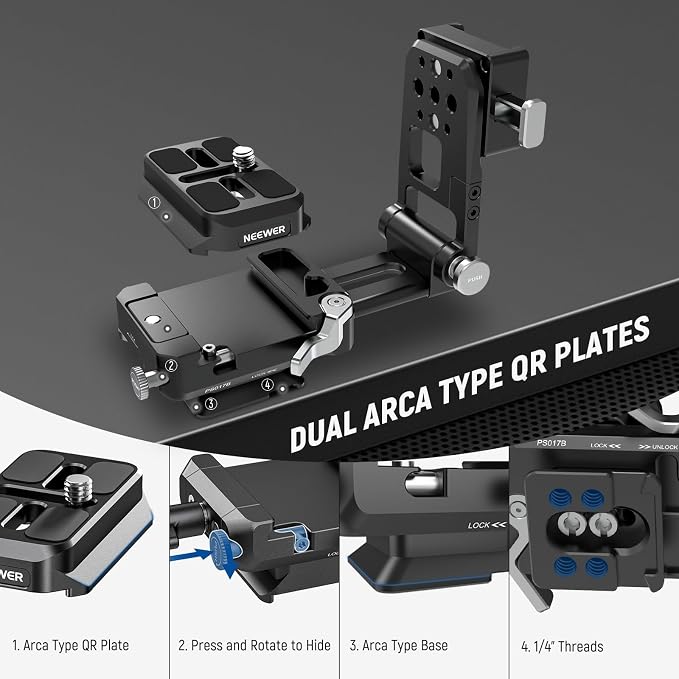 NEEWER V Mount Battery Plate, Modular V Lock Adapter with Arca Type QR Plate, Portable Charger Holder PS099E Compatible with DJI RS4 RS3 Gimbal Camera Cage Video Rig Accessories, PS017B - Image 3