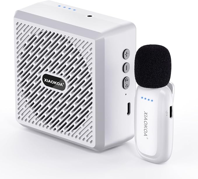Wireless Lavalier Microphone with Voice Amplifier for Teachers | Bluetooth Speaker with Lapel Mic, Charging Portable Mini Mics, 2.4G Clip Microphones System for Tour Guides Fitness Meetings by XIAOKOA