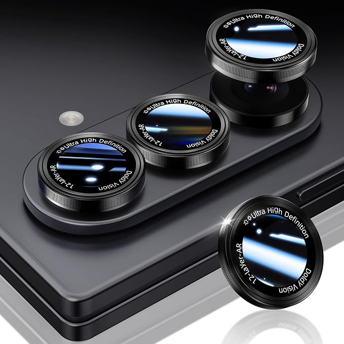 HelloDeere for Galaxy Z Fold 7/Z Fold 8 Ultra Camera Lens Protector, Military-Grade 9H+ Tempered Glass AR Optical Tech HD Anti-Glare Anti-Scratch Metal Individual Ring Easy Install Case Friendly Black by HOME