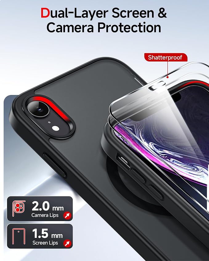 LeYi for iPhone-XR Phone Case with Screen Protector X2 Camera Cover Black | for MagSafe i Phone 10XR Magnetic Protective Rugged Heavy Duty Women Men Girls Boy Funda para iphoneXR 10, Black - Image 2