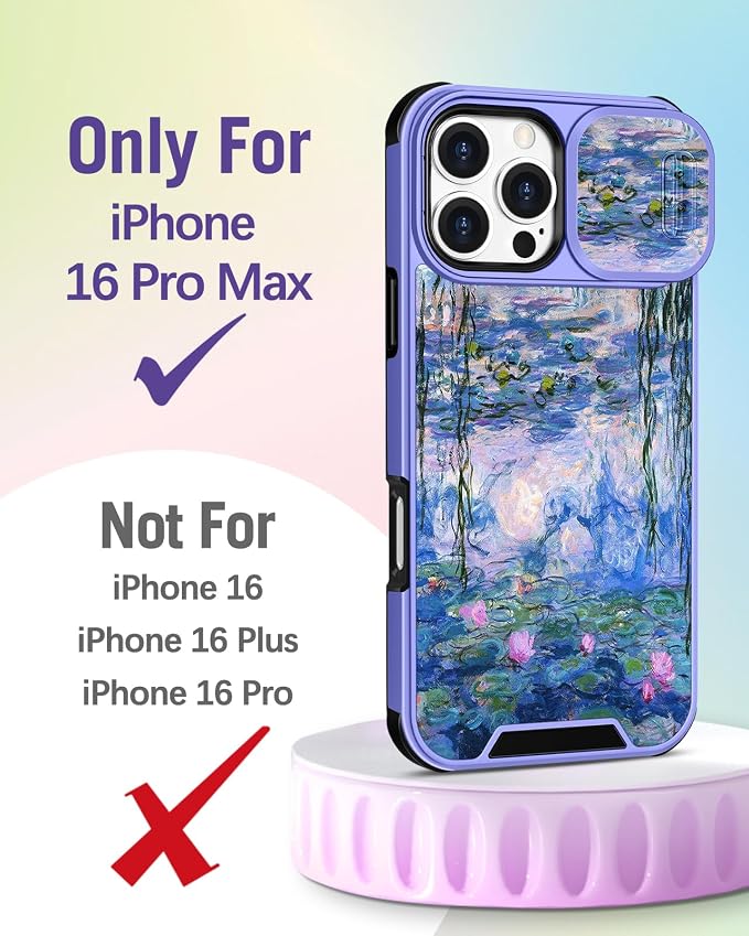 Buleens for iPhone 16 Pro Max Case 6.9 Inch - with Ring Stand & Camera Cover Aesthetic Cute Designed Women Girls Girly Kawaii Blue Water Lily Phone Case for iPhone 16 Pro Max Compatible with Magsafe - Image 2
