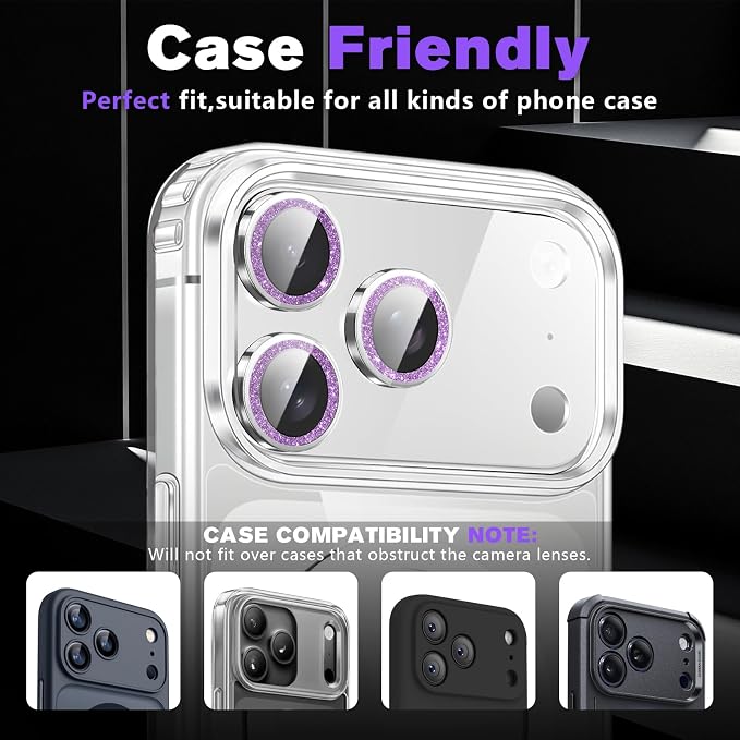 2 Pack for iPhone 17 Pro Max Camera Lens Protector | Bling Tempered Glass 9 Hardness,Anti-Scratch High Definition Camera Screen Protector (Purple) - Image 6