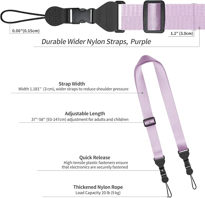 FIEIL Nylon iPad Strap, Adjustable Camera Neck Strap, Comfortable Shoulder Strap for Bags, Cellphone Tablet, Camera, Laptop, Binocular, Luggage Bag (Purple Universal Shoulder Strap) - Image 6
