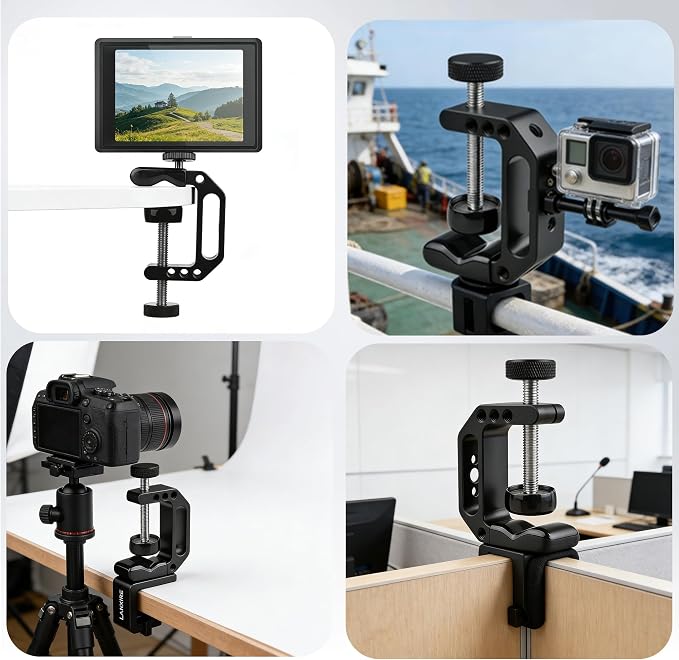 C Clamp Camera Mount with 1/4’’ and 3/8’’ Threaded Holes - 4.5cm Jaw Opening - Max Load 2kg - 2 Pack - Image 7