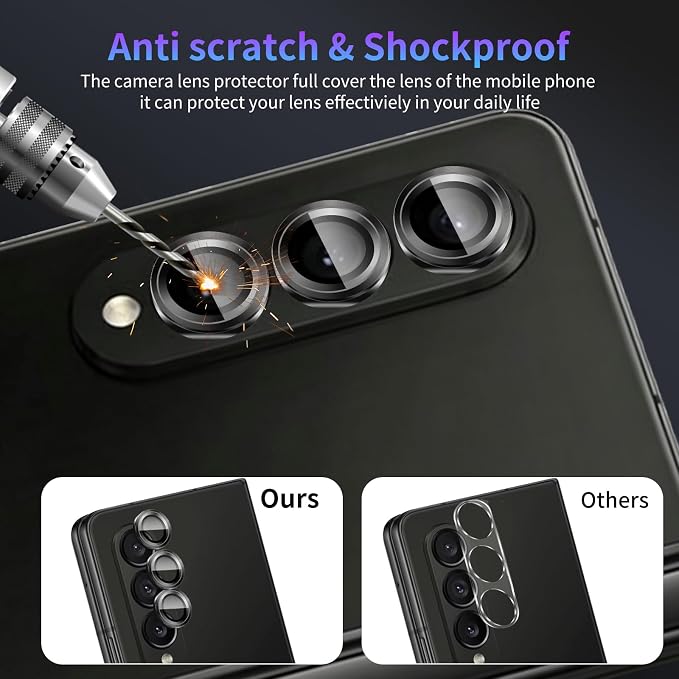 Camera Lens Protector for Samsung Galaxy Z Fold 4,1 Pack | Tempered Metal Glass Camera Cover Film,HD Clear,Anti-Scratch Lens Screen Protector Film,Case Friendly,Black Titanium - Image 4