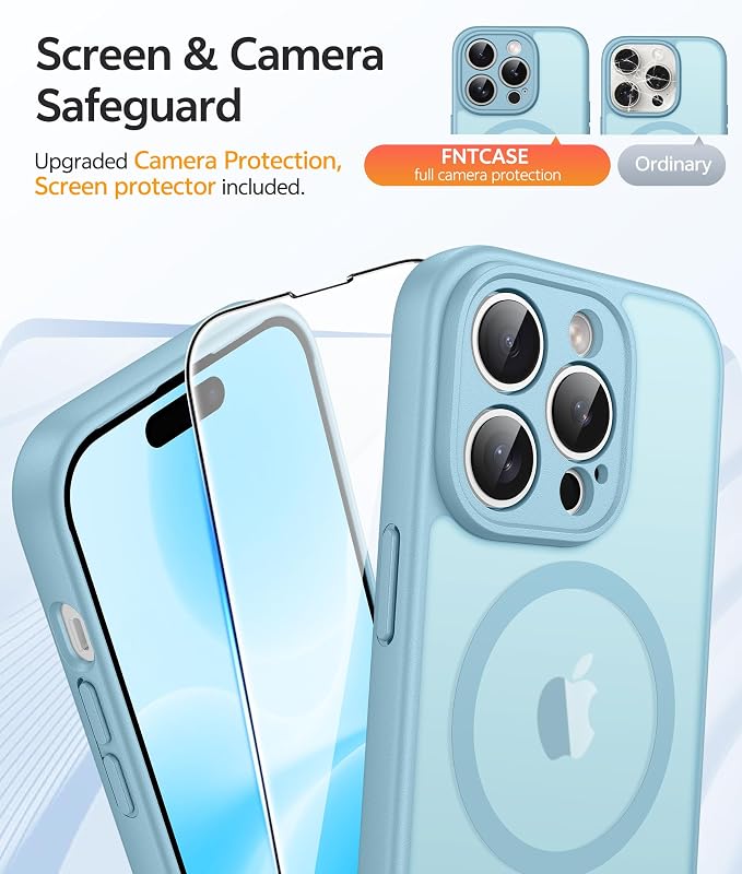 FNTCASE for iPhone 14 Pro Max Case, Fit for Magsafe, Glass Screen Protector | Full Camera Protection, Translucent Matte, 14FT Military Grade Drop Proof, Shockproof Protective Phone Cover, Teal - Image 4